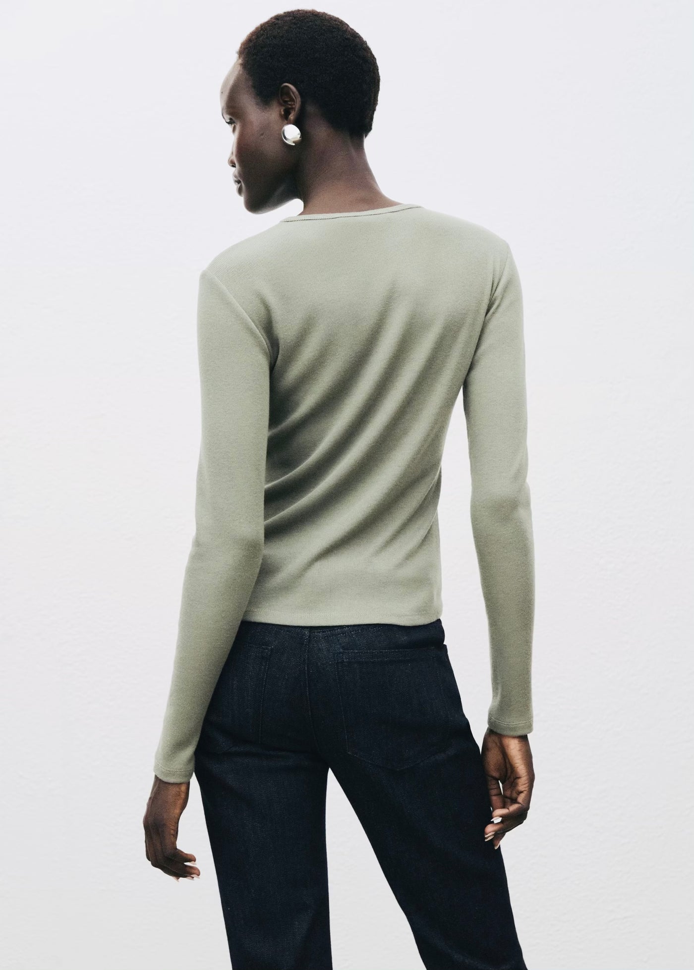 T-shirt Côtelé à Manches Longues