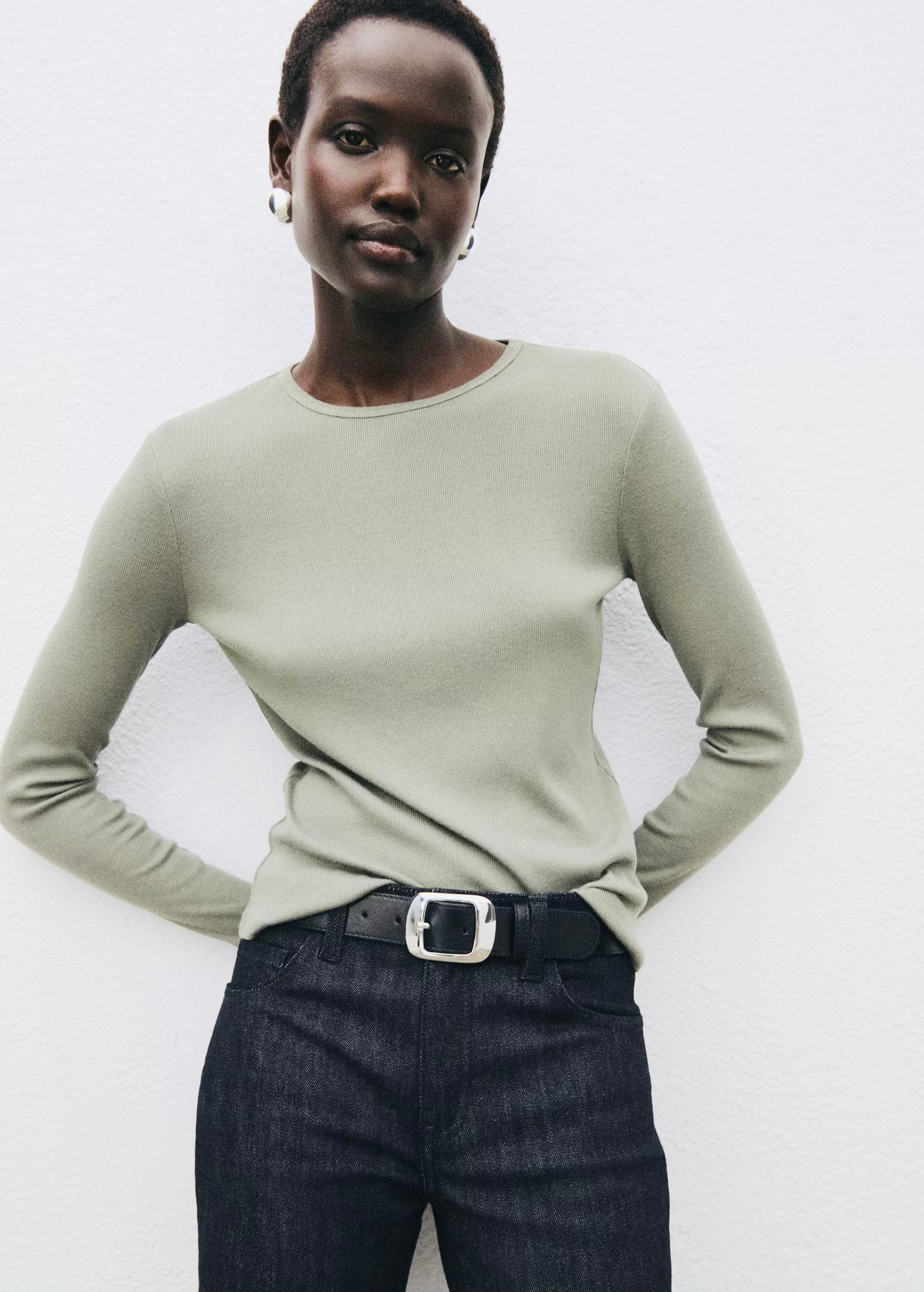 T-shirt Côtelé à Manches Longues