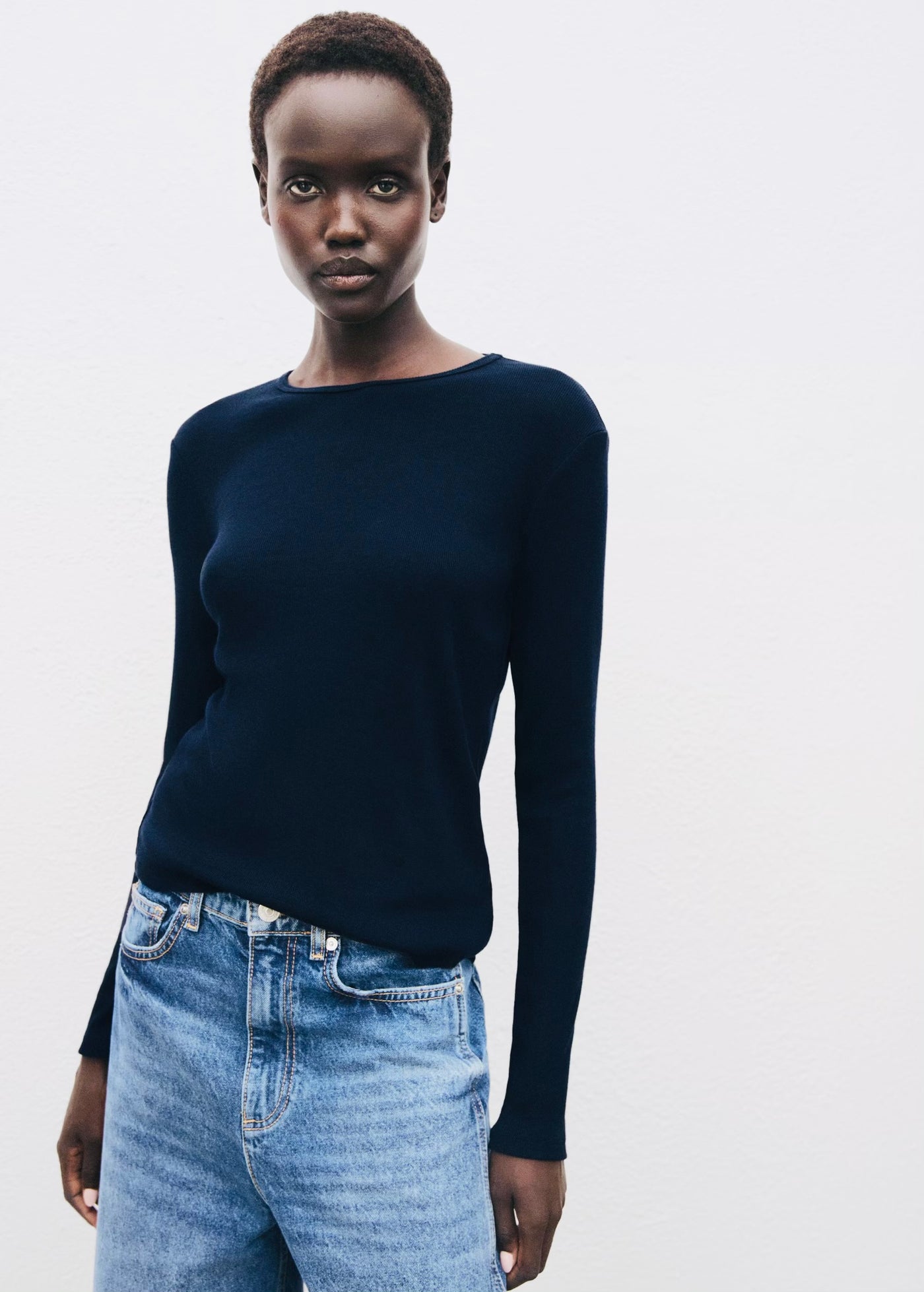 T-shirt Côtelé à Manches Longues