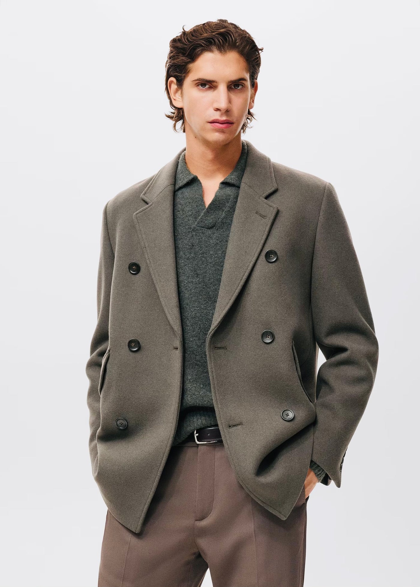 Manteau croisé en laine mélangée