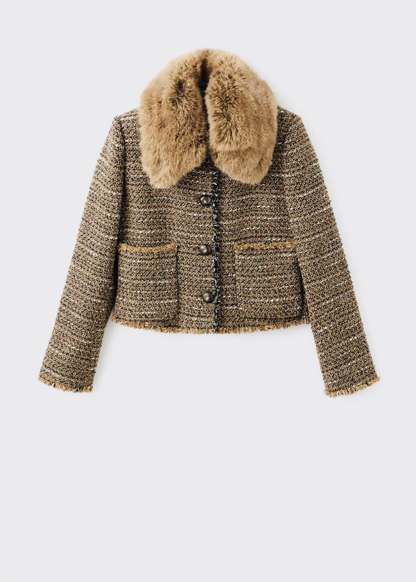 Veste tweed col fourrure