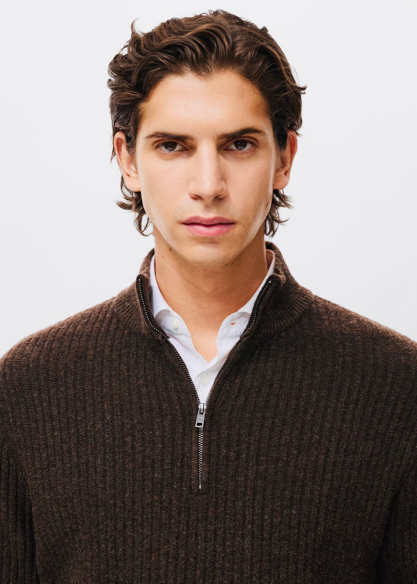 Pull over en maille côtelée à col zippé