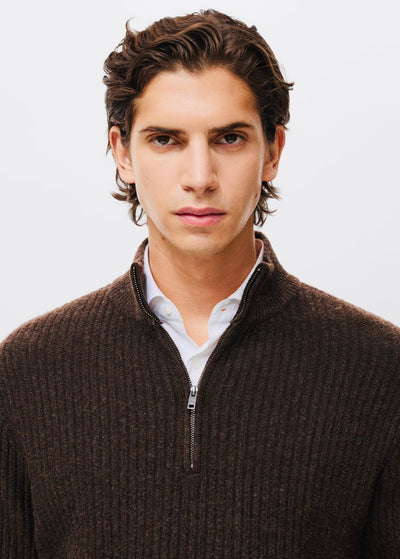 Pull over en maille côtelée à col zippé