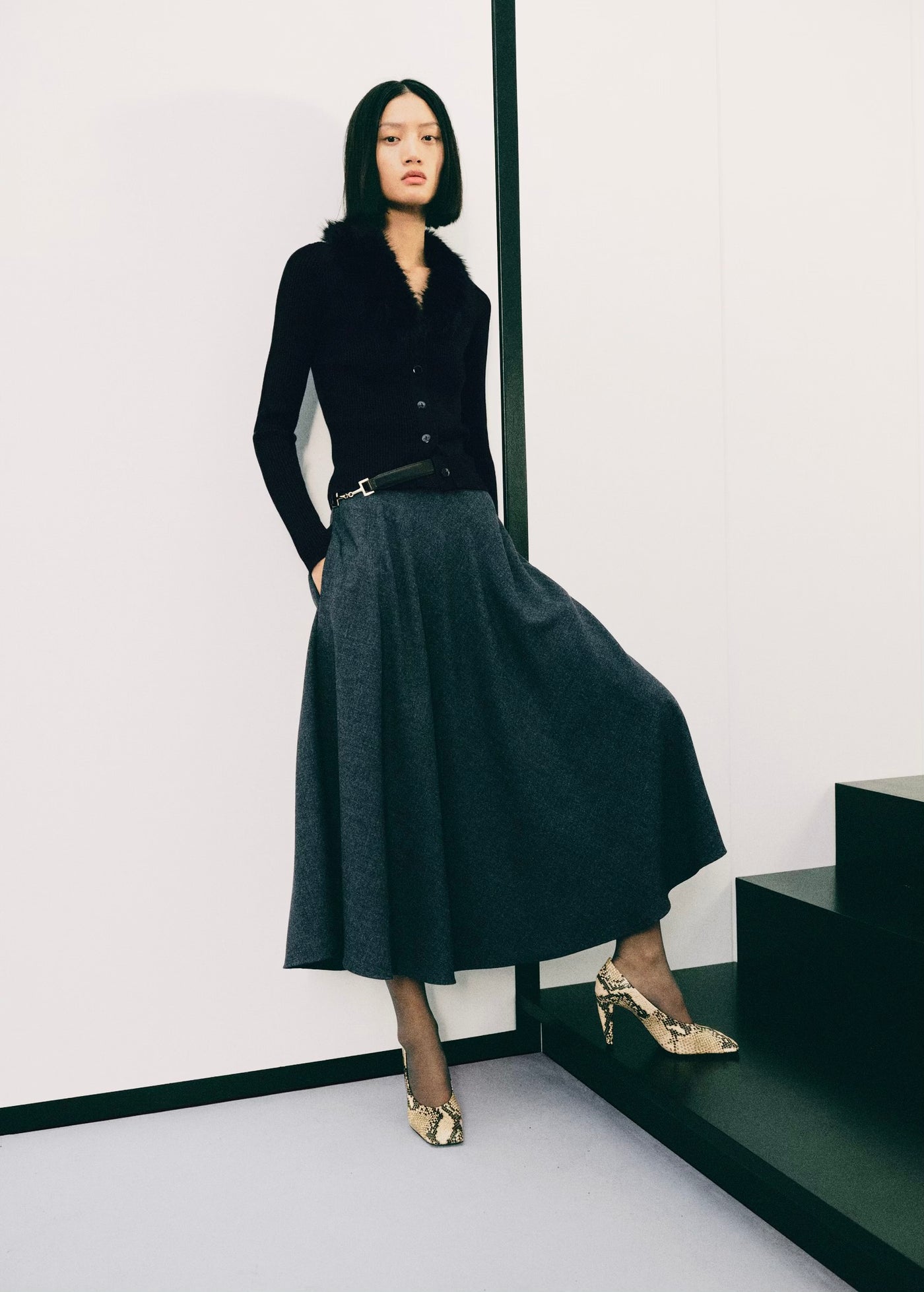 Cardigan à col en imitation fourrure