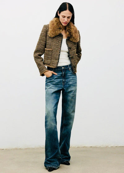 Veste tweed col fourrure