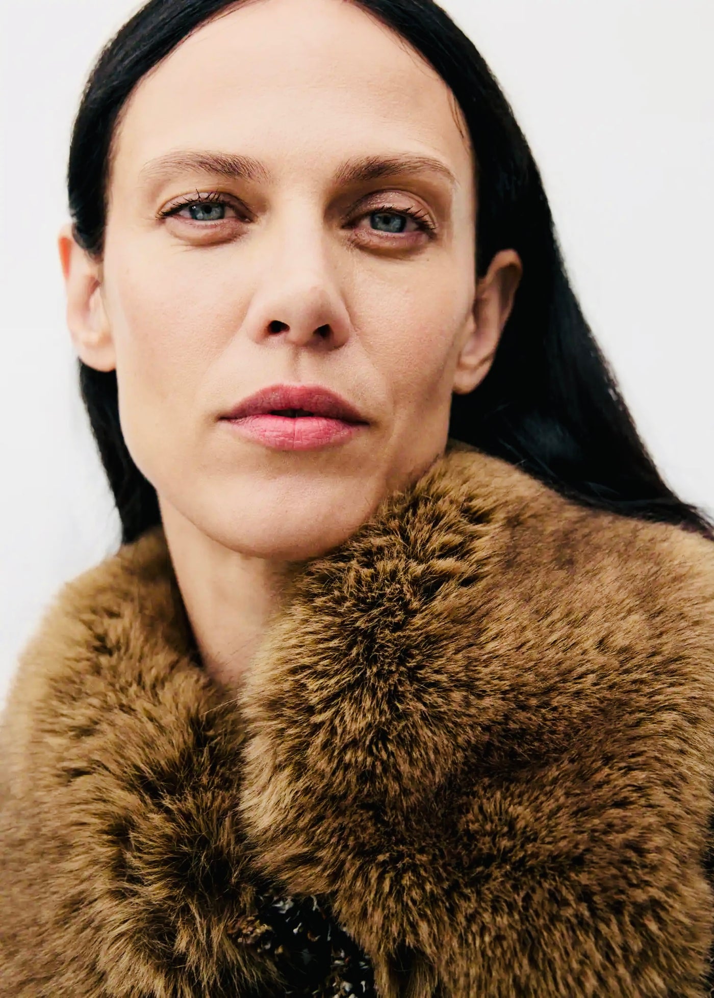 Veste tweed col fourrure