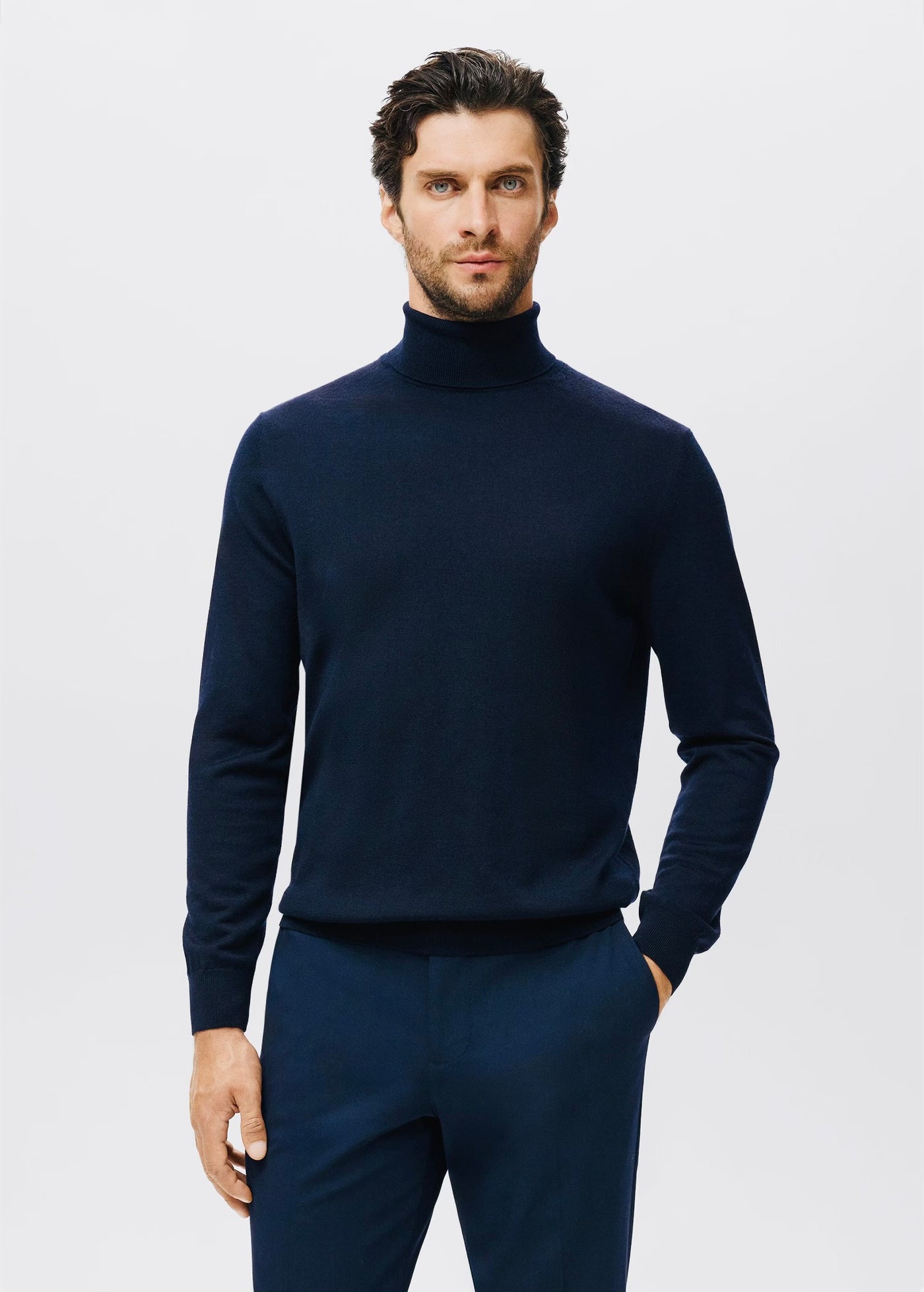 Pull over 100% laine mérinos à col montant