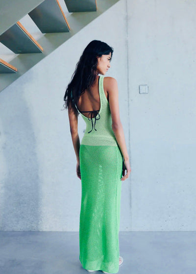 Robe Longue en Crochet Bicolore