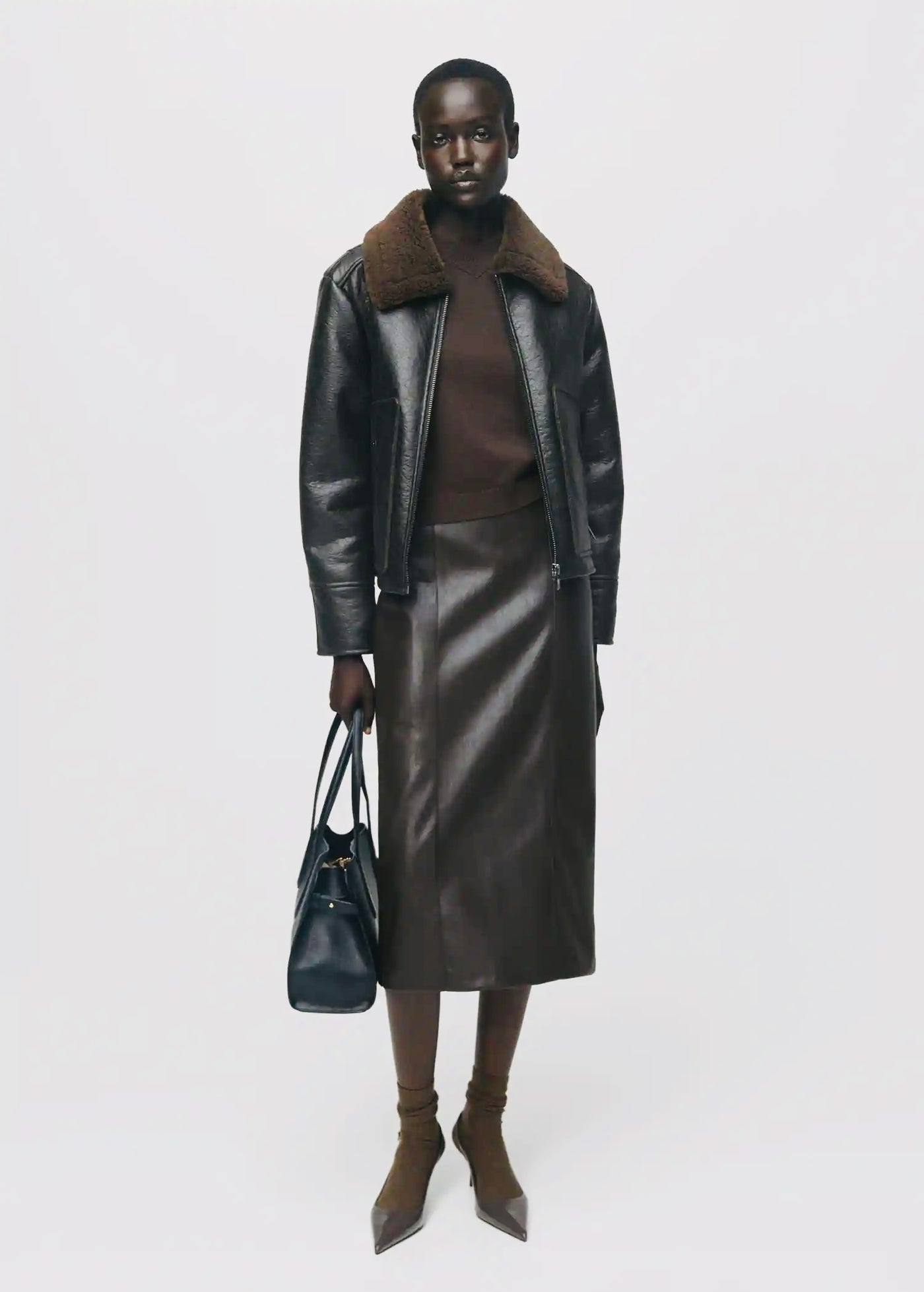 Veste similicuir col effet mouton