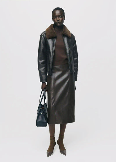 Veste similicuir col effet mouton