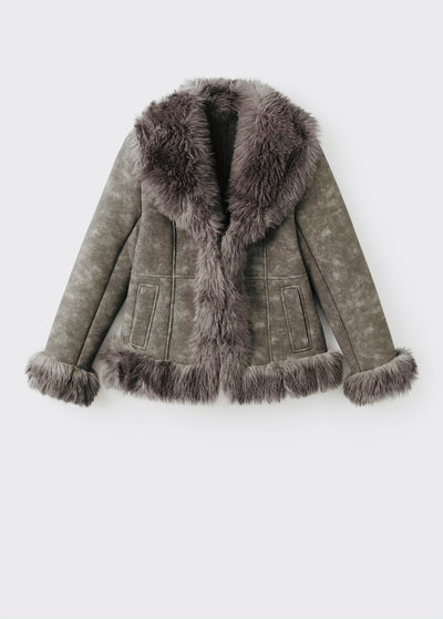 Veste effet daim et fausse fourrure