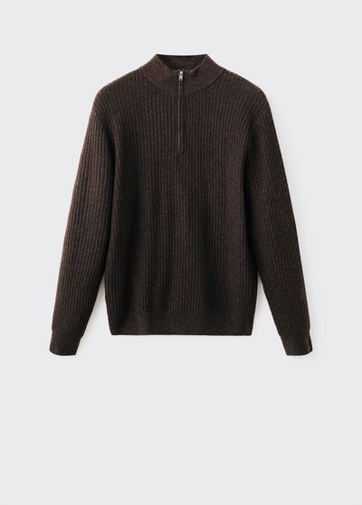Pull over en maille côtelée à col zippé