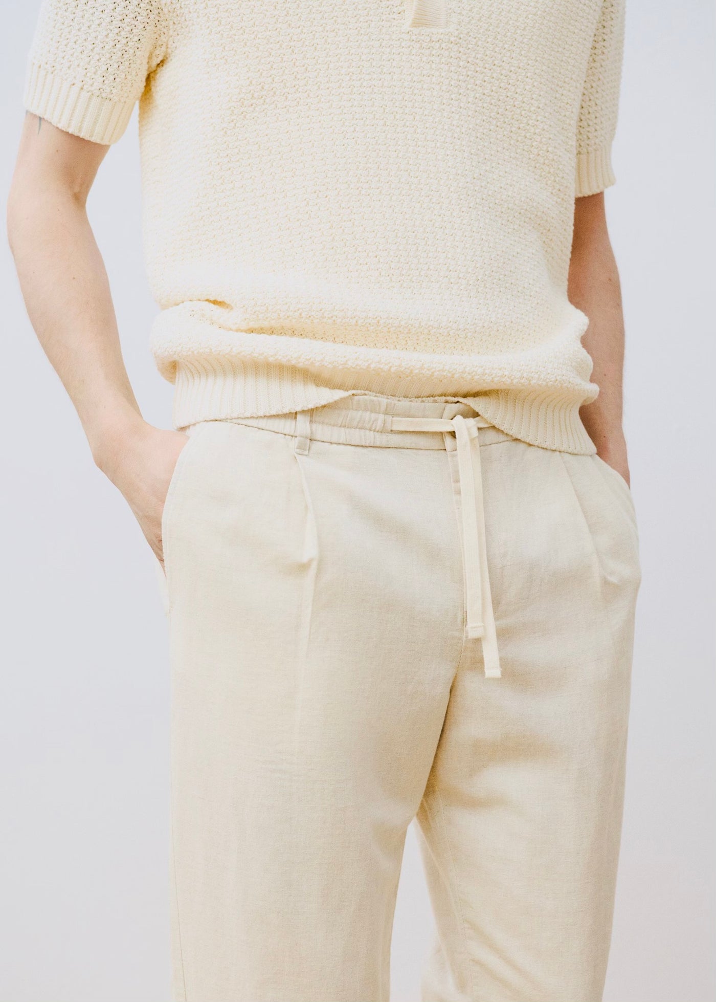 Pantalon Slim Fit Lin avec Cordon