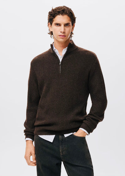 Pull over en maille côtelée à col zippé