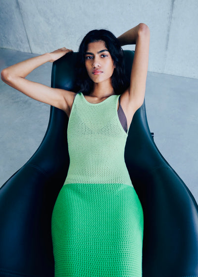 Robe Longue en Crochet Bicolore