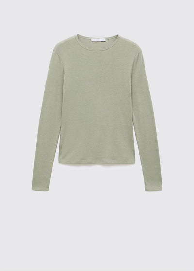 T-shirt Côtelé à Manches Longues