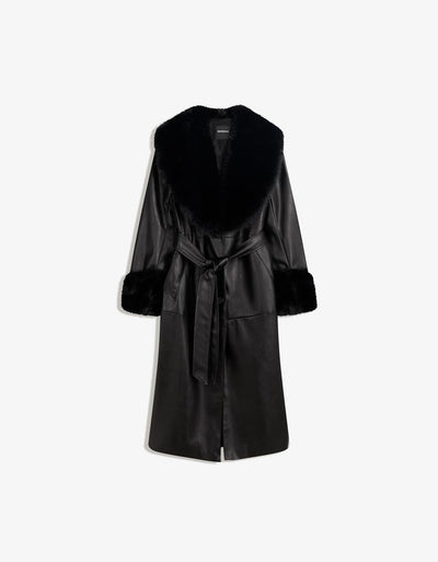 MANTEAU EN SIMILICUIR ET FAUSSE FOURRURE