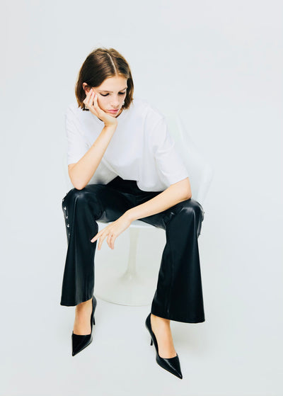 Pantalon Cuir Synthétique à Clous