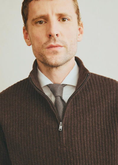 Pull over en maille côtelée à col zippé