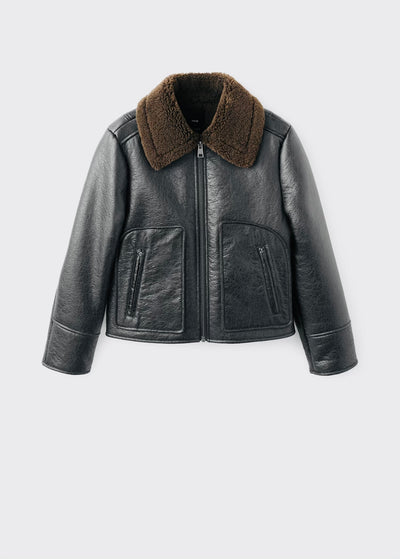 Veste similicuir col effet mouton