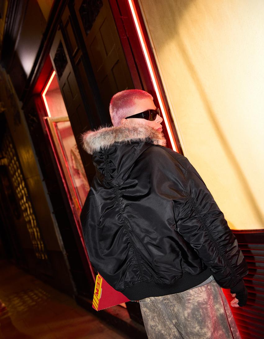 BLOUSON TECHNIQUE COL FAUSSE FOURRURE