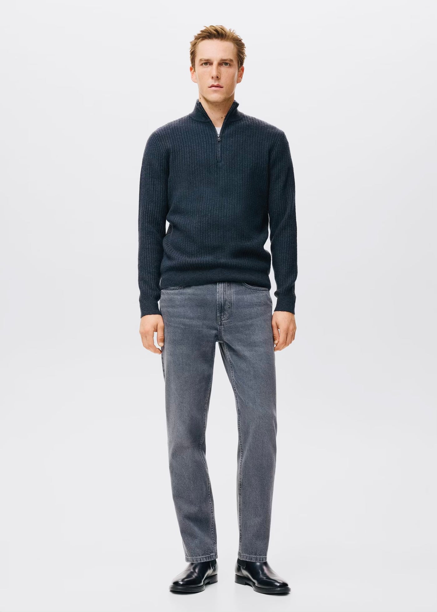 Pull over en maille côtelée à col zippé