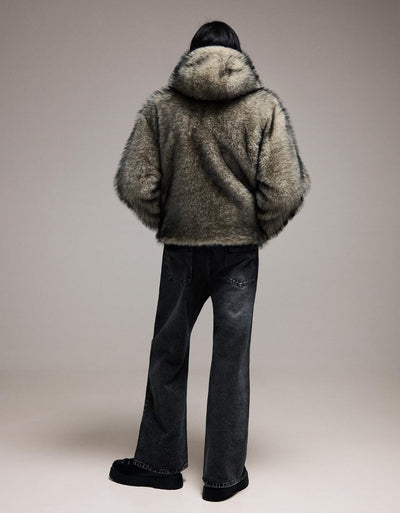 BLOUSON FAUSSE FOURRURE À CAPUCHE