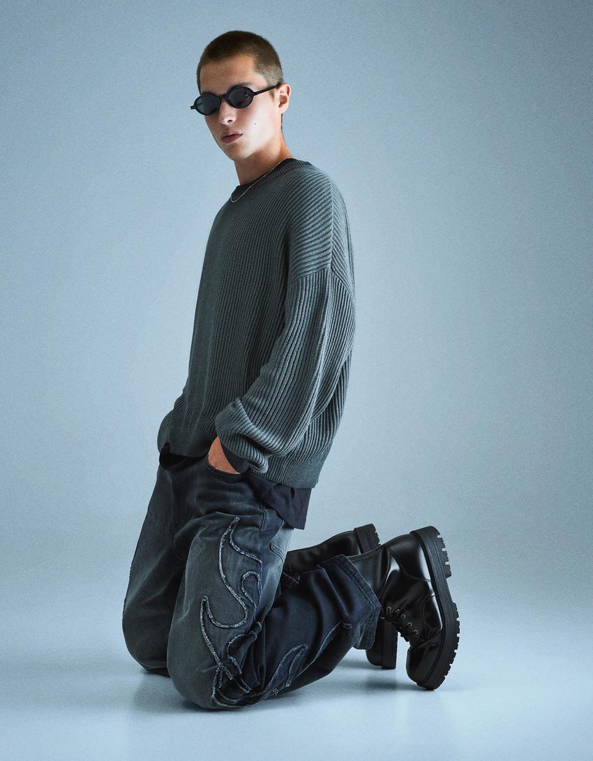 Bottines à Lacets à Semelle Crantée