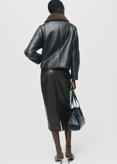 Veste similicuir col effet mouton