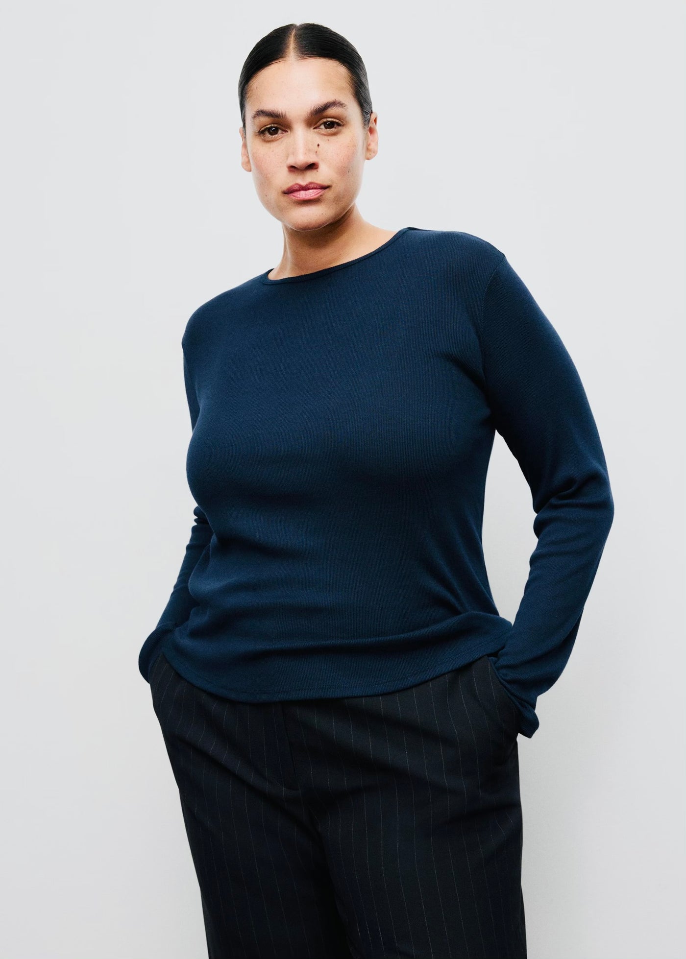 T-shirt Côtelé à Manches Longues