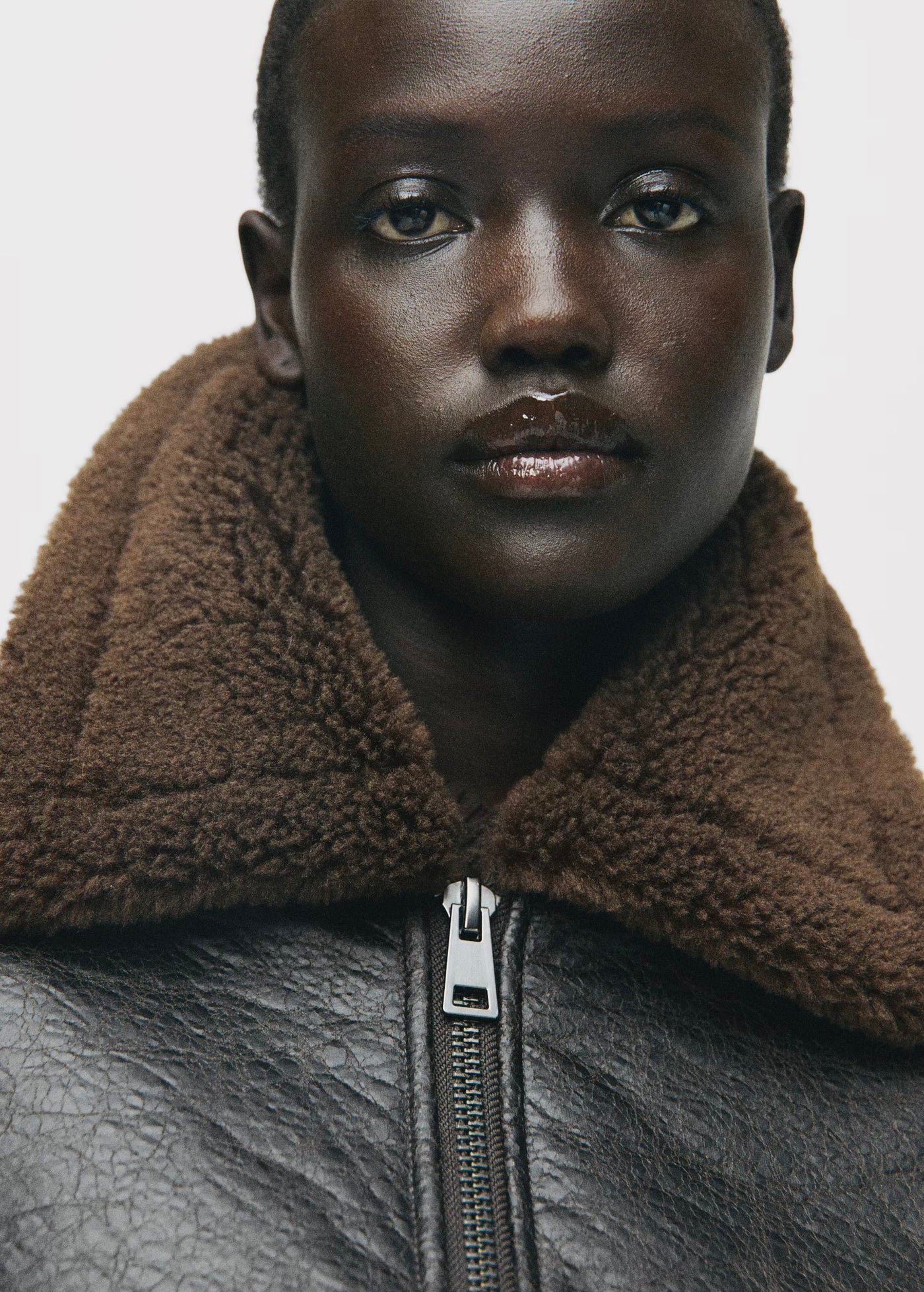 Veste similicuir col effet mouton