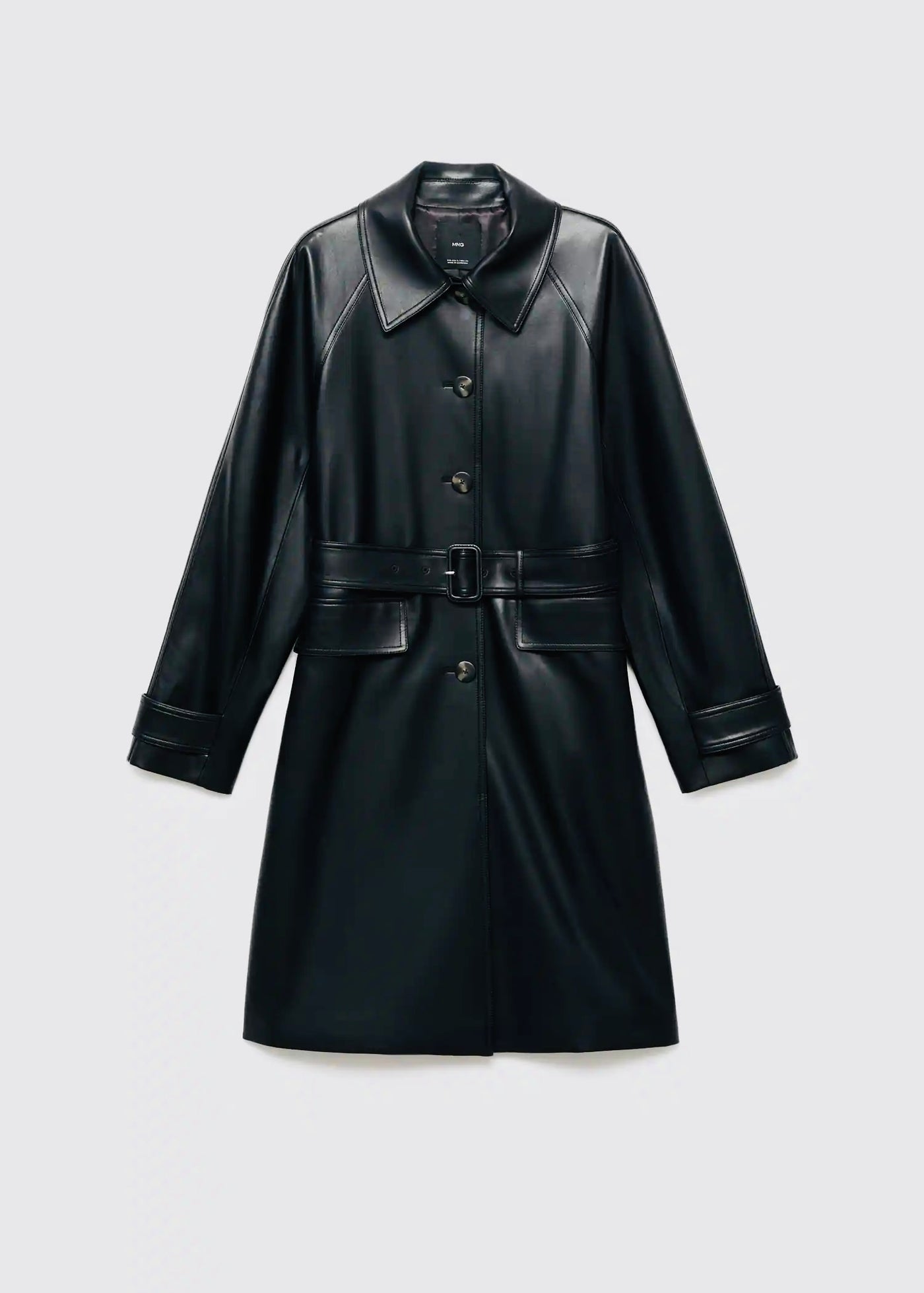 Trench long effet cuir avec ceinture