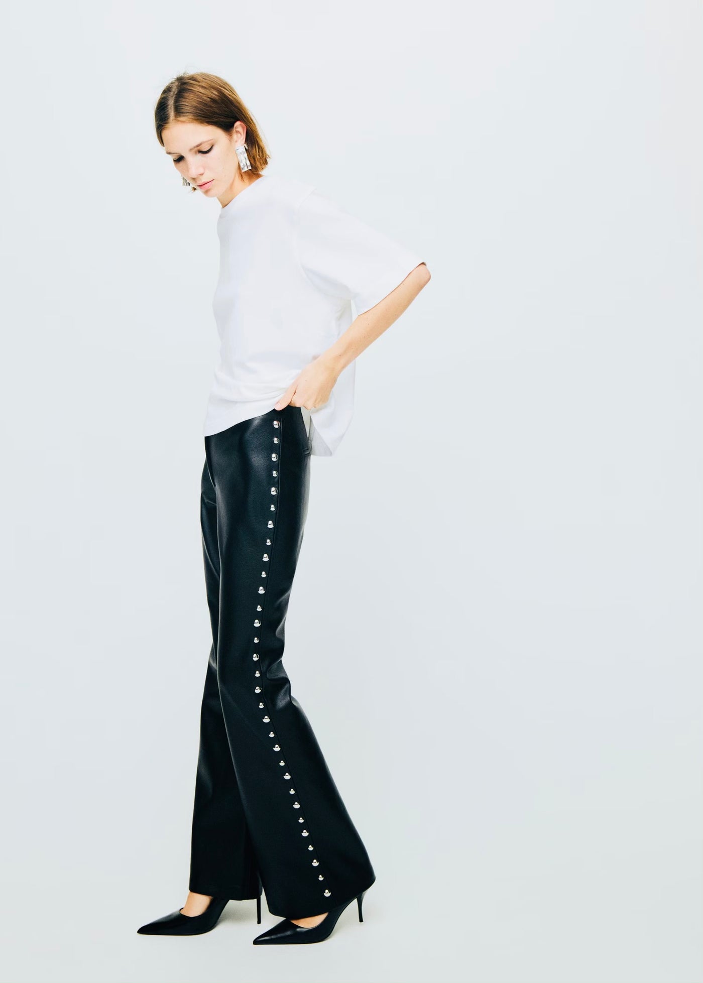 Pantalon Cuir Synthétique à Clous