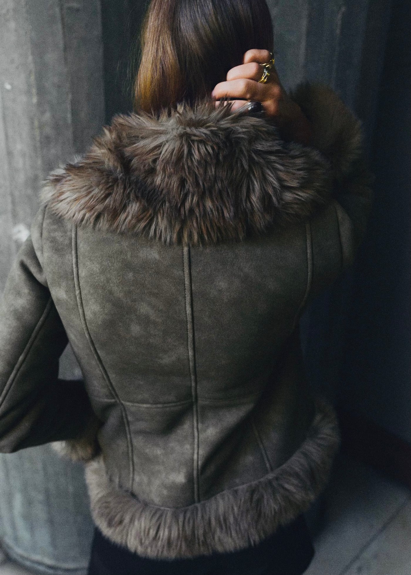 Veste effet daim et fausse fourrure