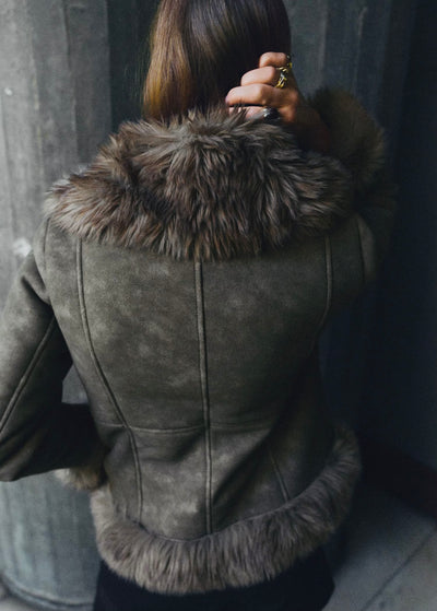 Veste effet daim et fausse fourrure