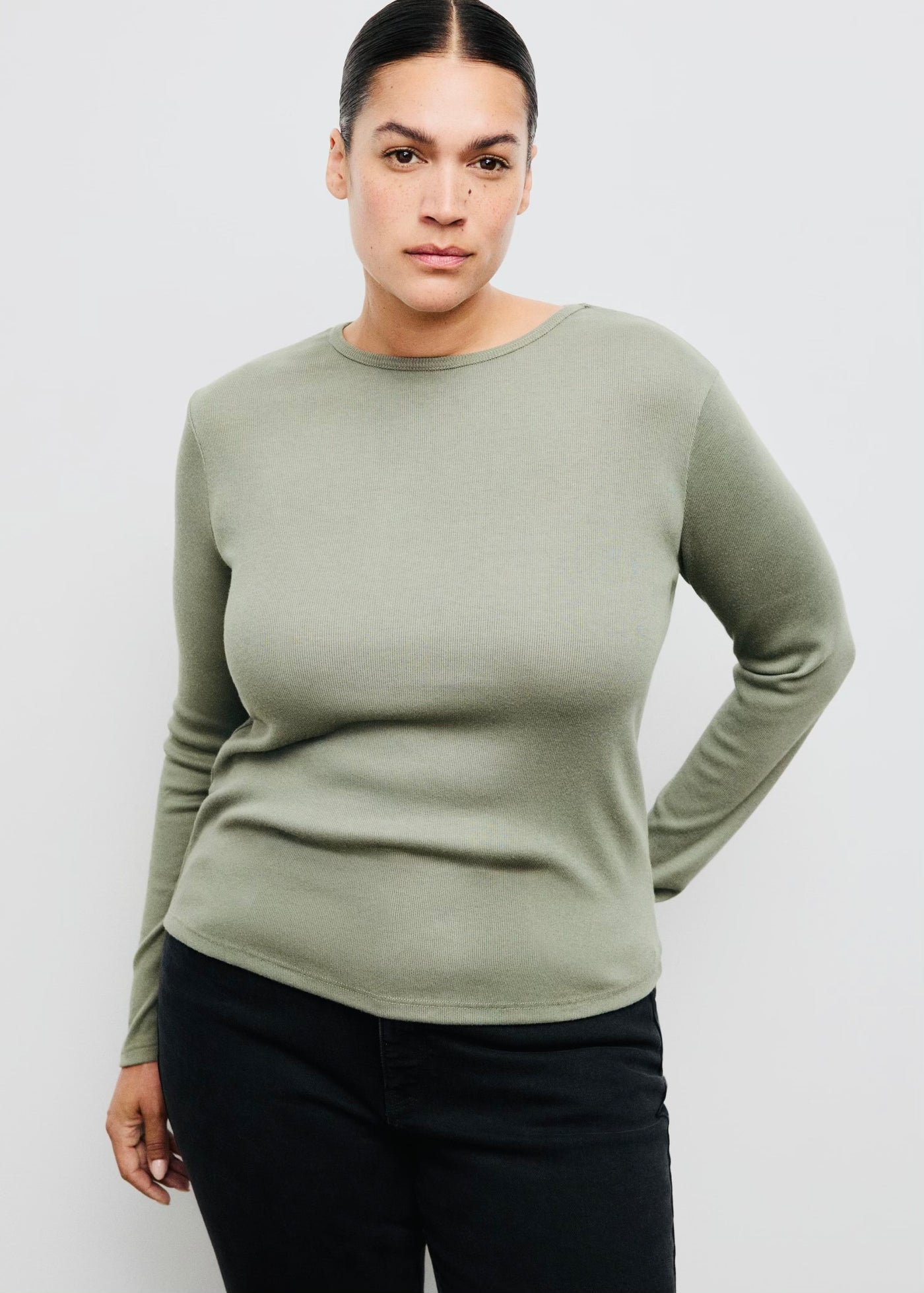 T-shirt Côtelé à Manches Longues