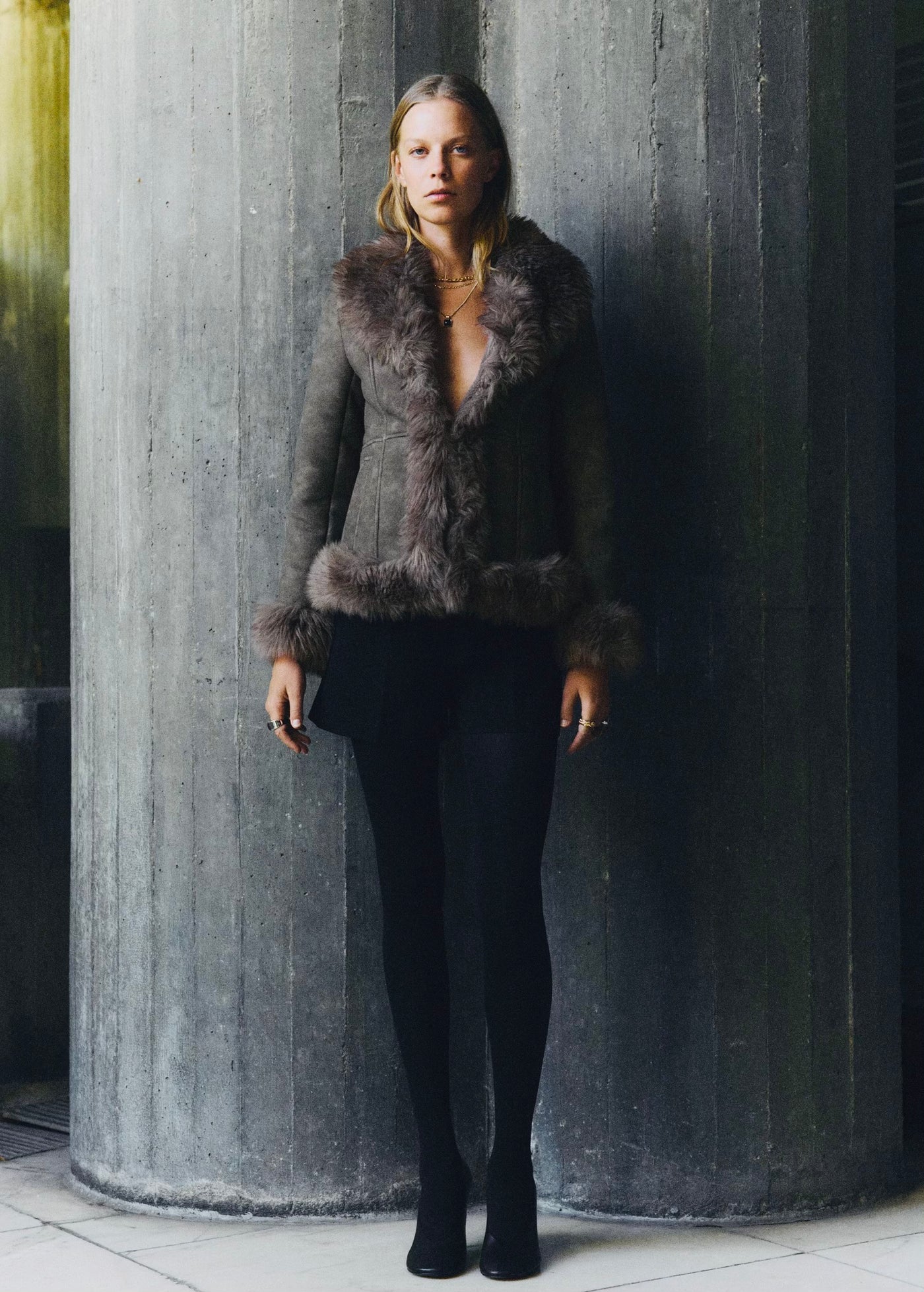 Veste effet daim et fausse fourrure