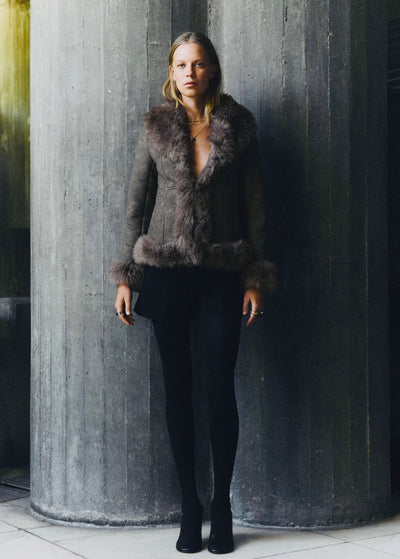 Veste effet daim et fausse fourrure